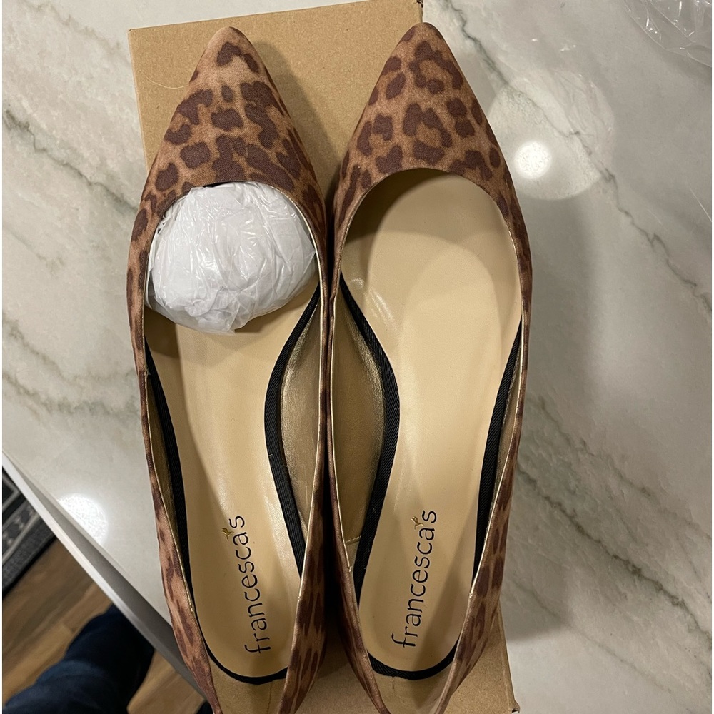 Francescas Womens Riley Ballet Flat Shoes Multicolor Brown Leopard